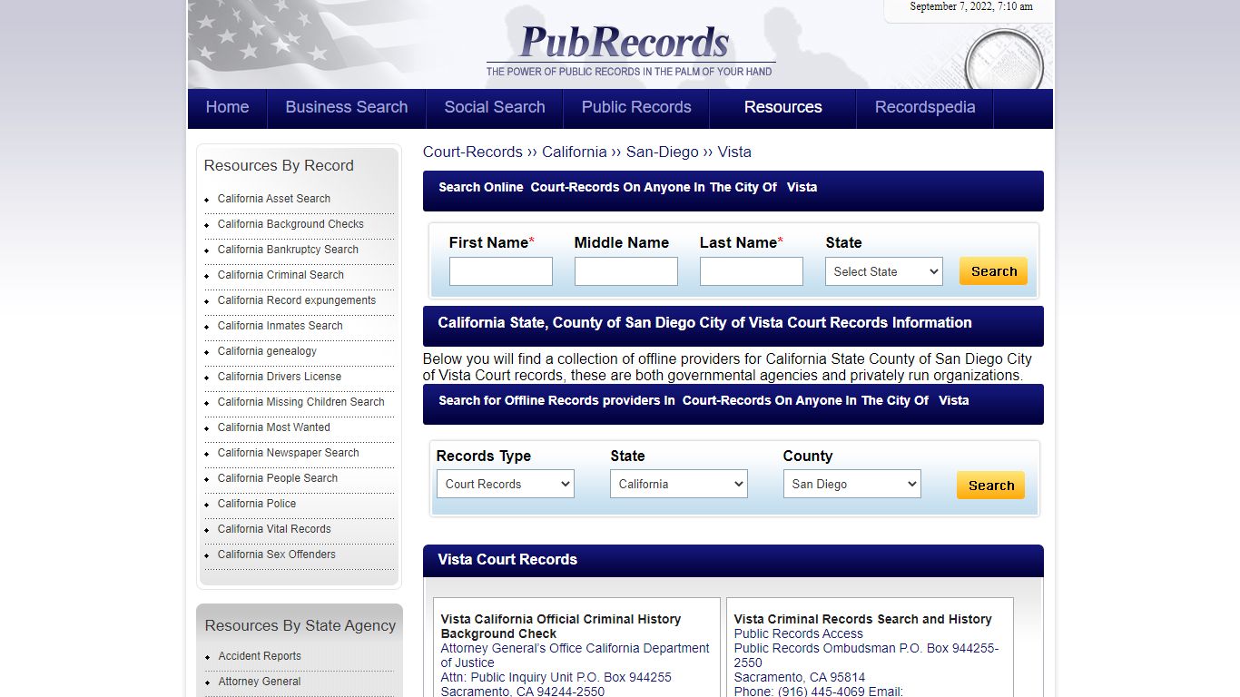 Vista, San Diego County, California Court Records - Pubrecords.com
